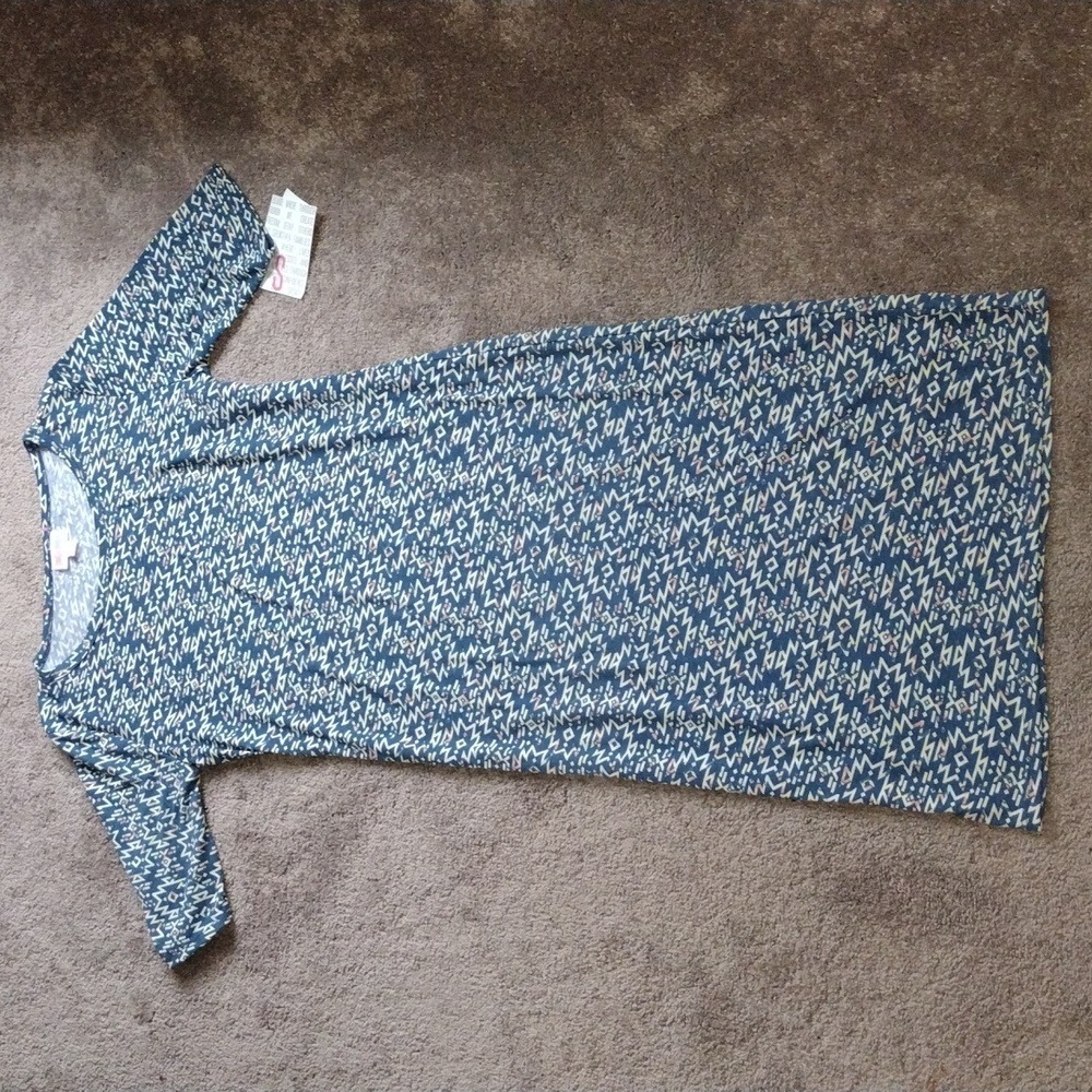 LuLaRoe Julia Blue White Micro Bodycon Dress Short Sleeve Stretch NWT SIZE S